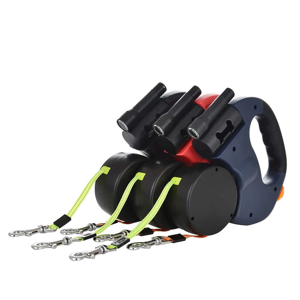 3m Retractable Reflective Dual Dog Leash with Lights