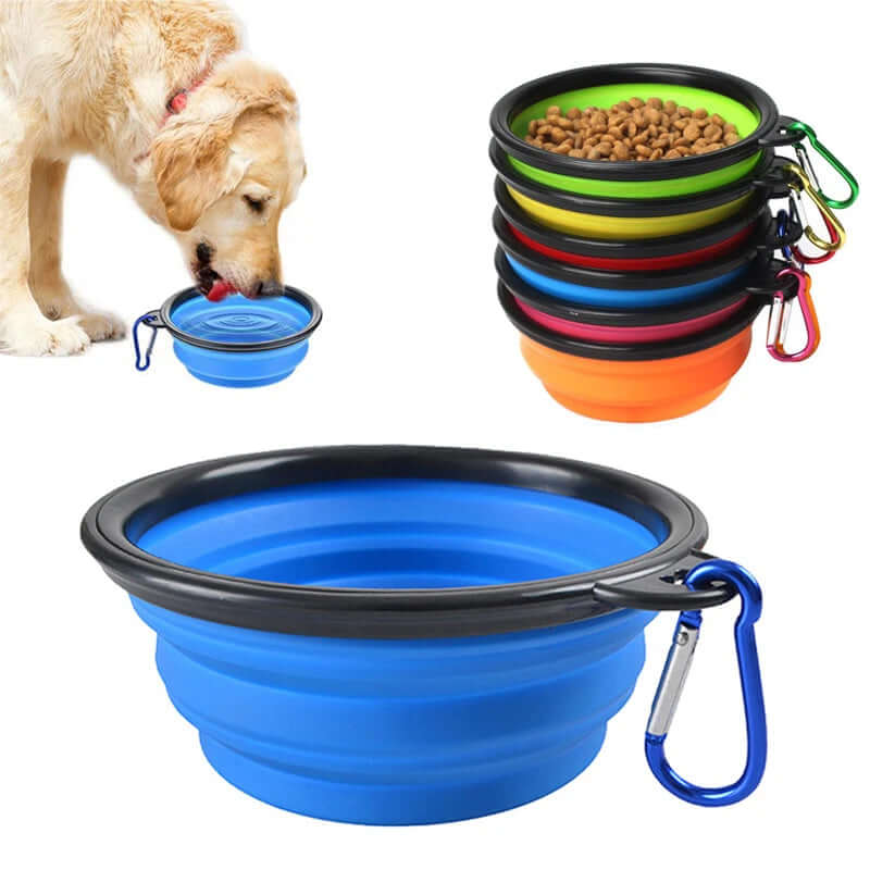 Folding Portable Silicone Dog Feeder Bowl - 2-in-1 Travel Dispenser for Food & Water