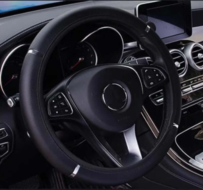 Anti-Slip PU Leather Steering Wheel Cover - Universal Fit (37-38cm)