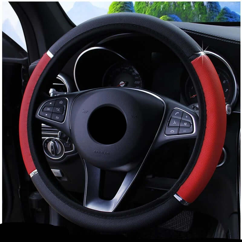 Anti-Slip PU Leather Steering Wheel Cover - Universal Fit (37-38cm)