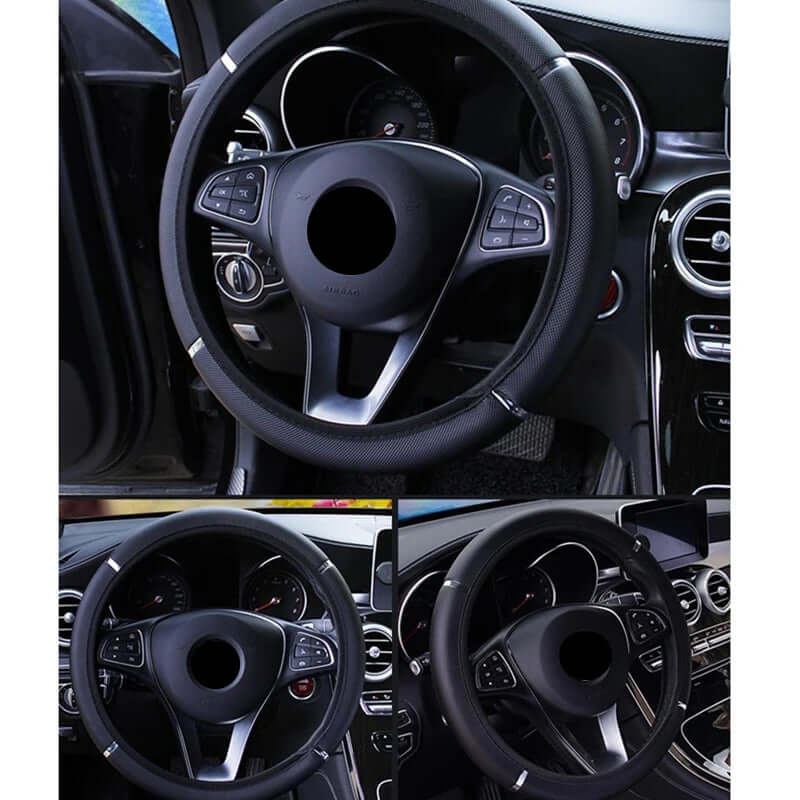 Anti-Slip PU Leather Steering Wheel Cover - Universal Fit (37-38cm)