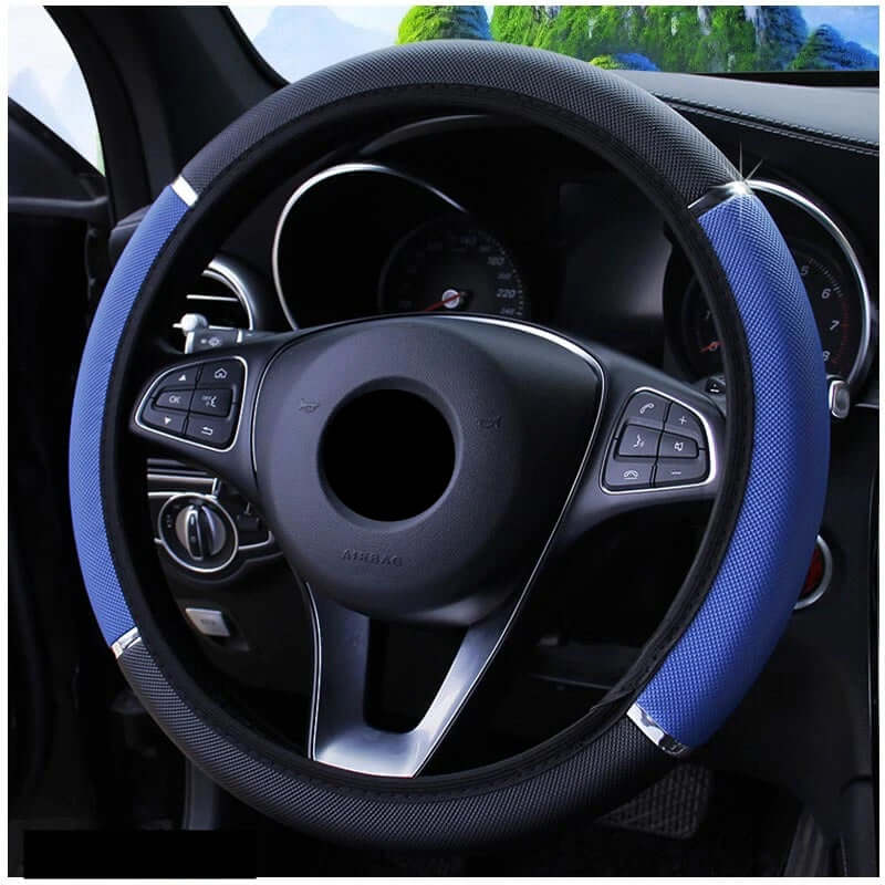 Anti-Slip PU Leather Steering Wheel Cover - Universal Fit (37-38cm)