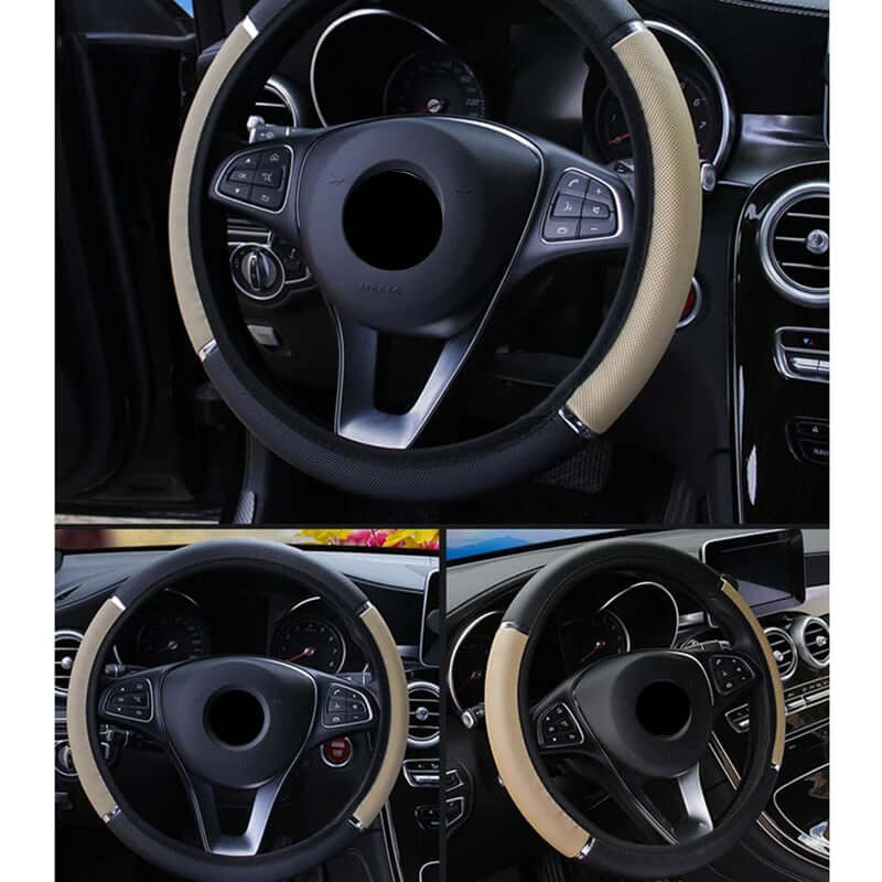 Anti-Slip PU Leather Steering Wheel Cover - Universal Fit (37-38cm)