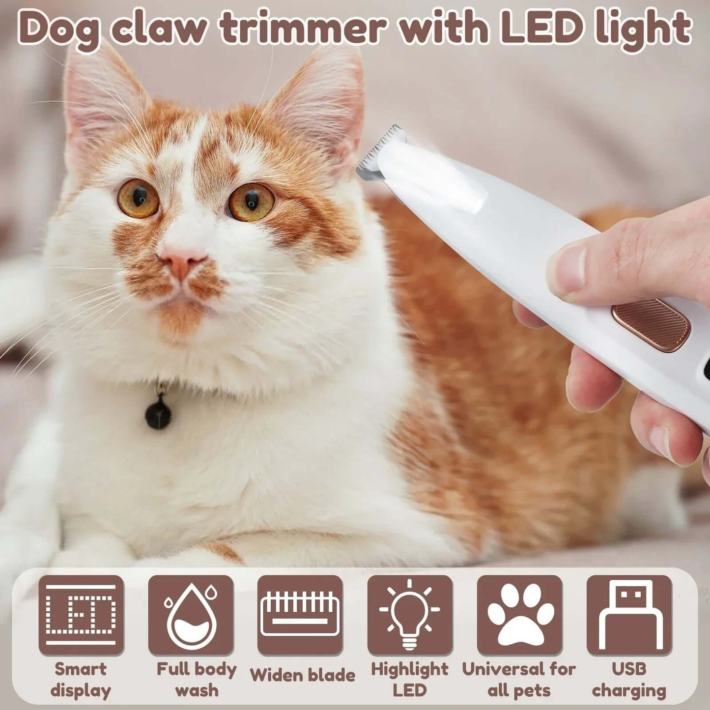 Dog Paw Trimmer with LED Light – Waterproof Pet Hair Grooming Clippers