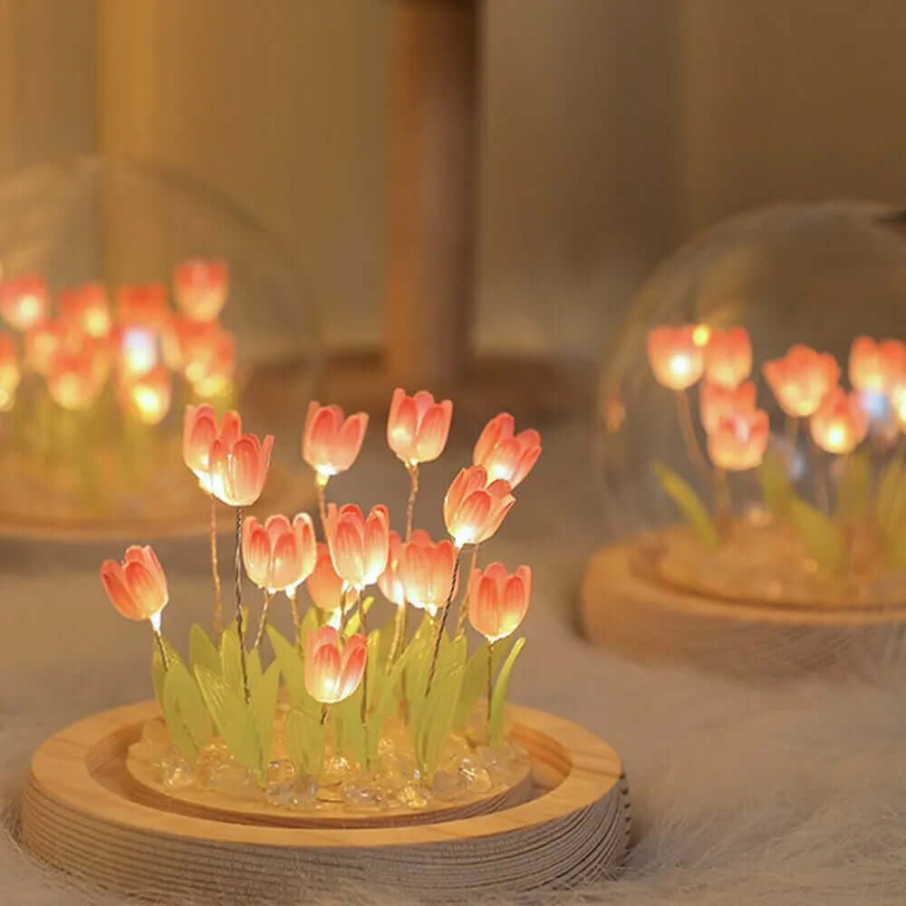 : Artificial Tulip Flower Night Light - Handmade LED Bedside Lamp