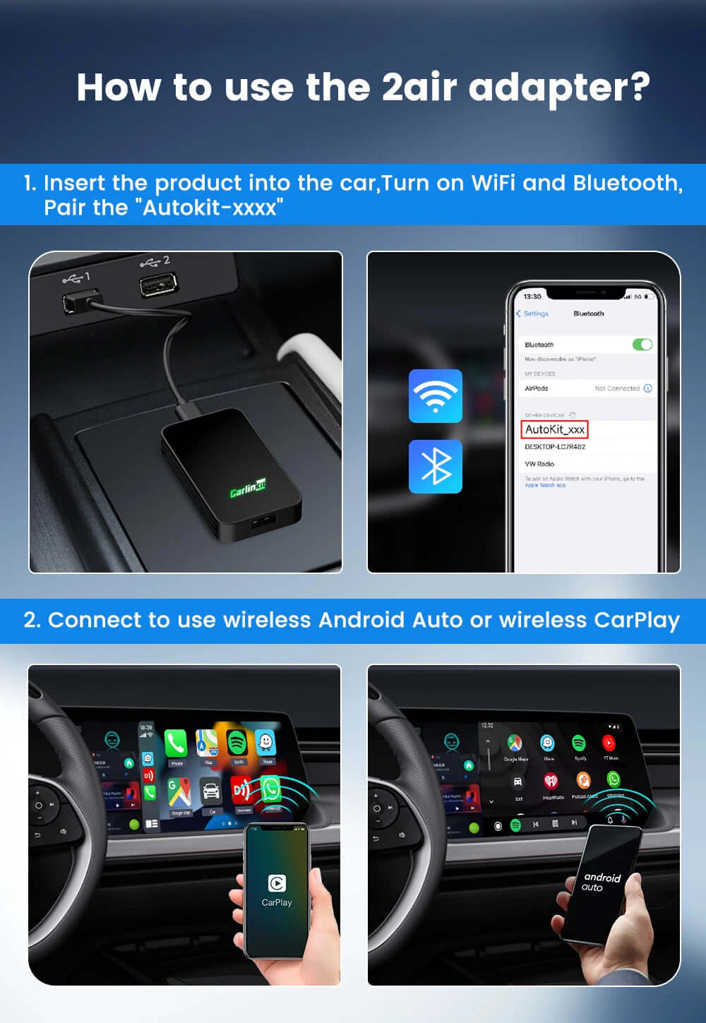 5.0 Wireless 3-in-1 CarPlay & Android Auto Adapter