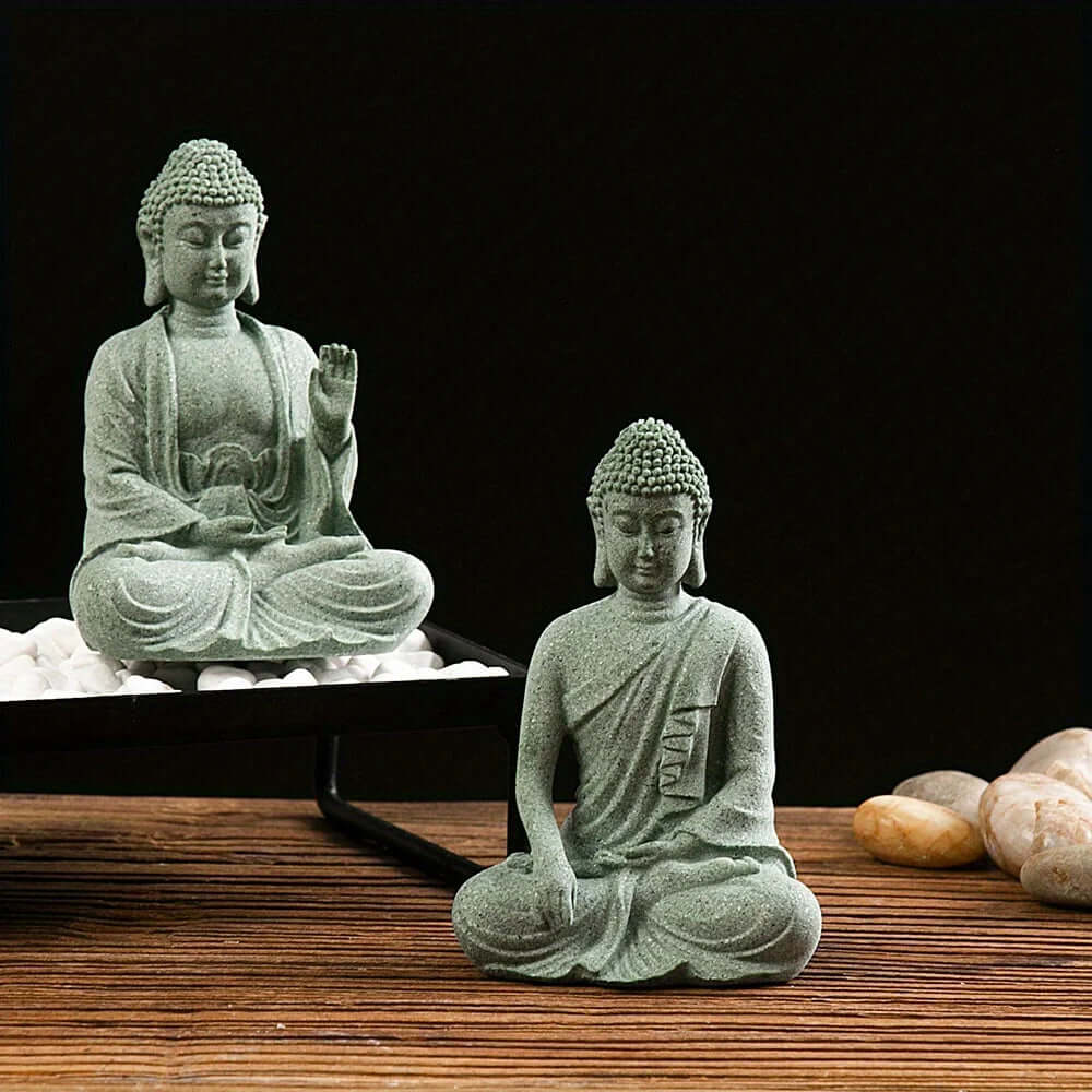 Mini Buddha Statue – Green Sandstone Zen Decorationd