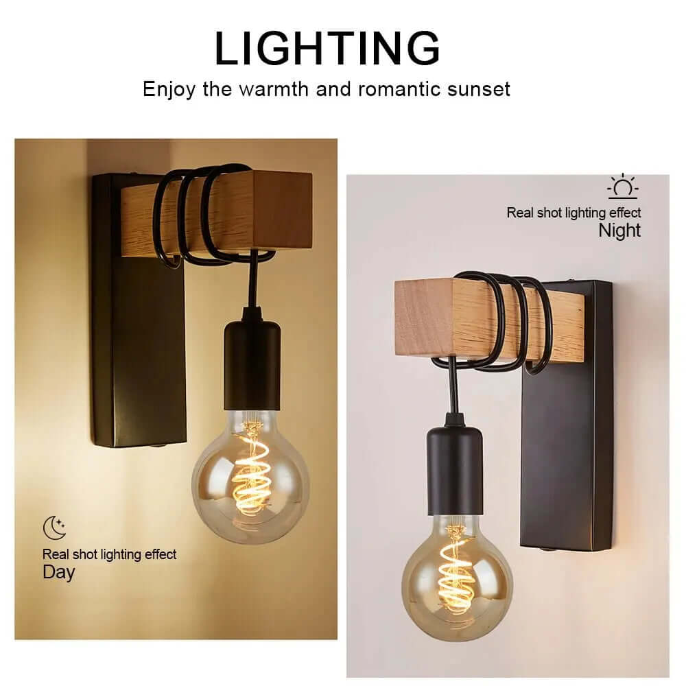 Retro Wood LED Wall Lamp - Industrial Loft Style Lighting Fixture