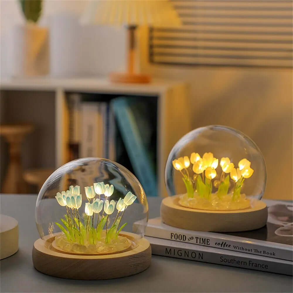 : Artificial Tulip Flower Night Light - Handmade LED Bedside Lamp