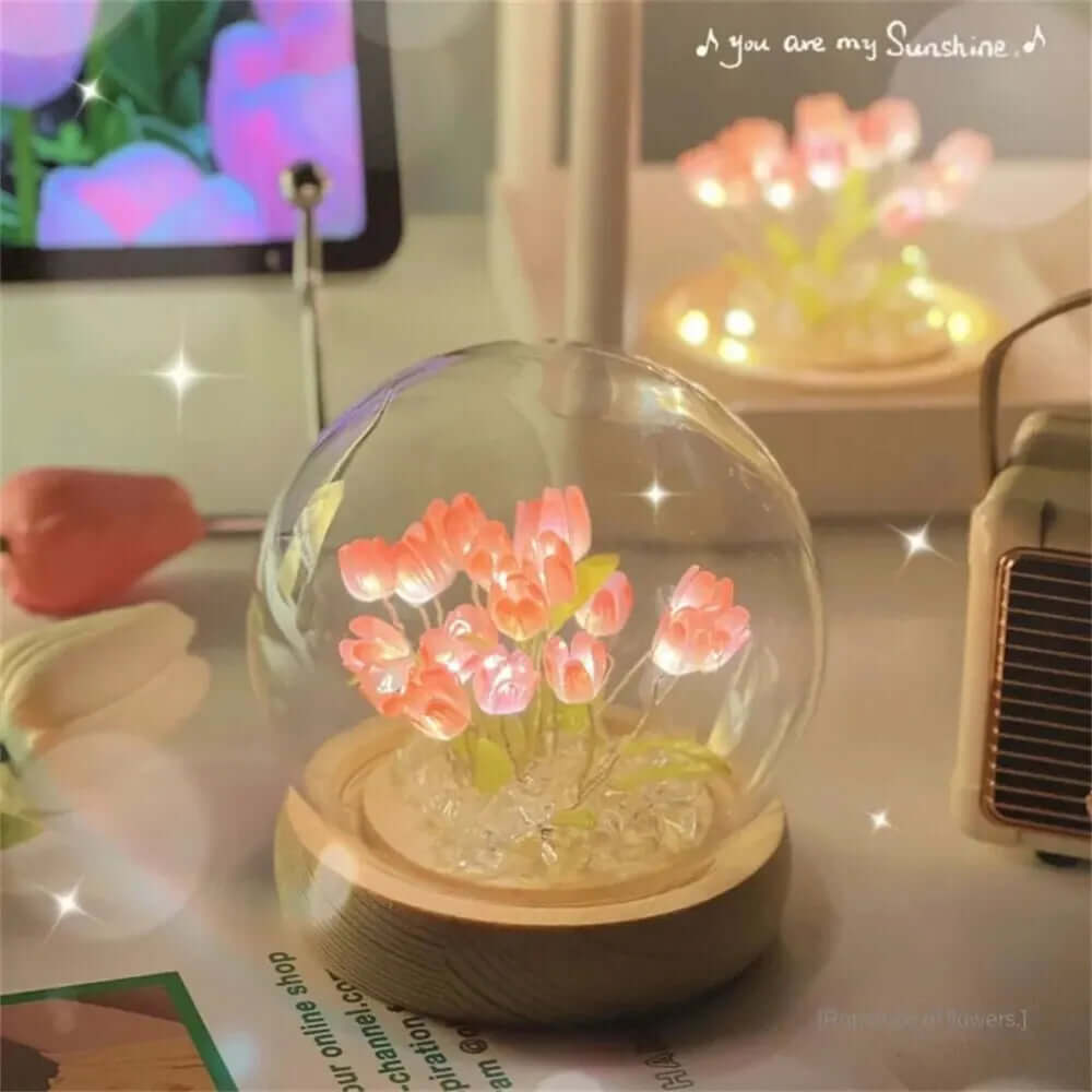 : Artificial Tulip Flower Night Light - Handmade LED Bedside Lamp