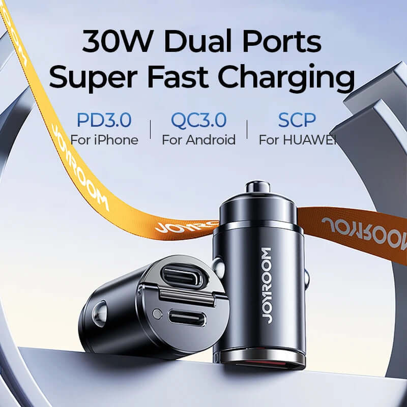 30W Pull Ring Car Charger - Dual Fast Charging USB & Type-C Port