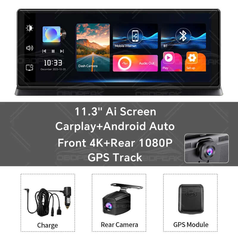 Dual Lens Dash Cam with Wireless CarPlay