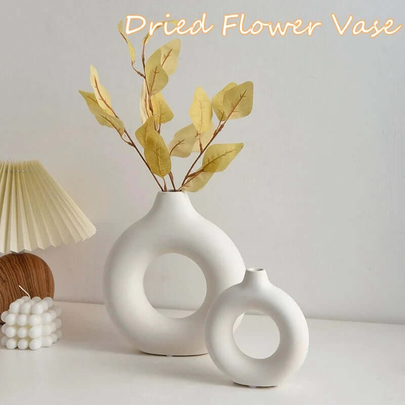 Imitation Ceramic Pure White Donut Vase - Decorative Table Ornament