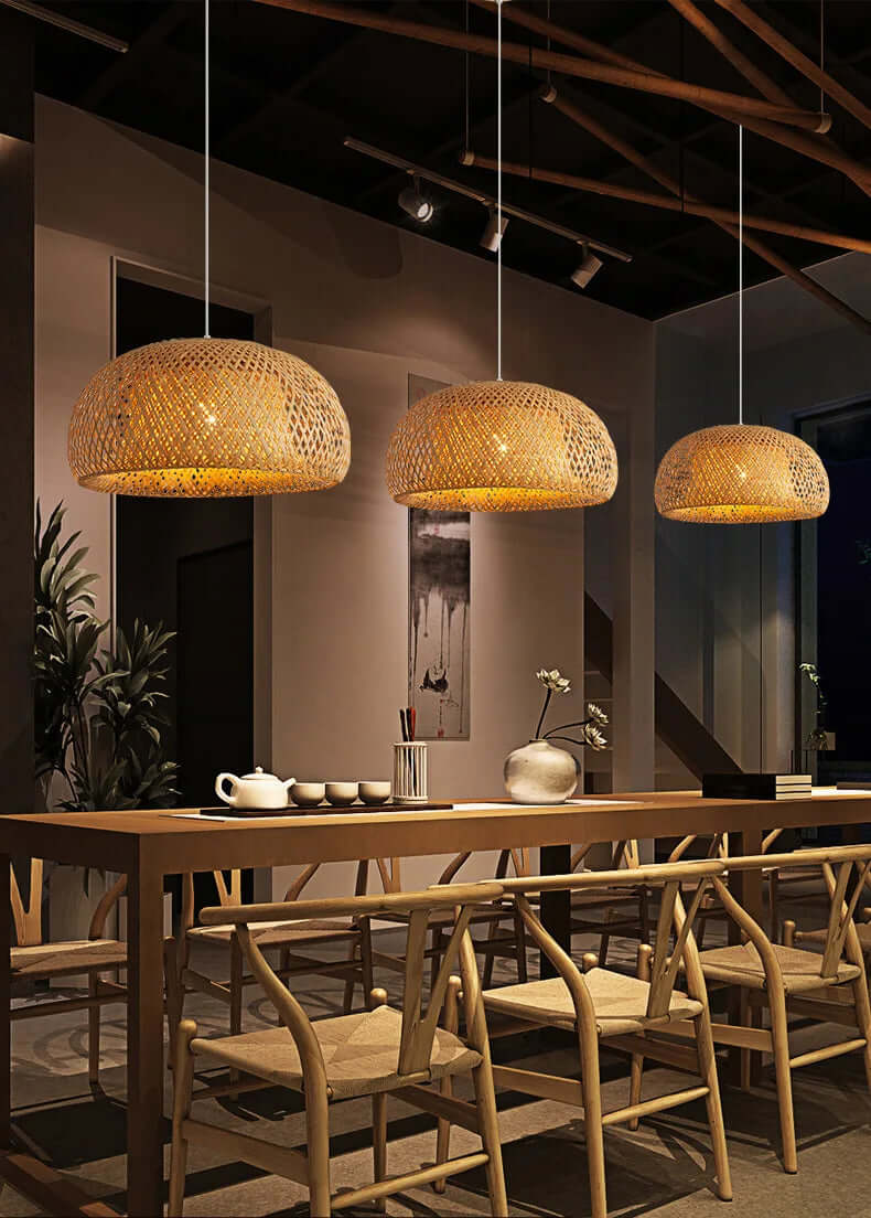 Bamboo Pendant Lamp - Hand-Knitted Chinese Style Hanging Light