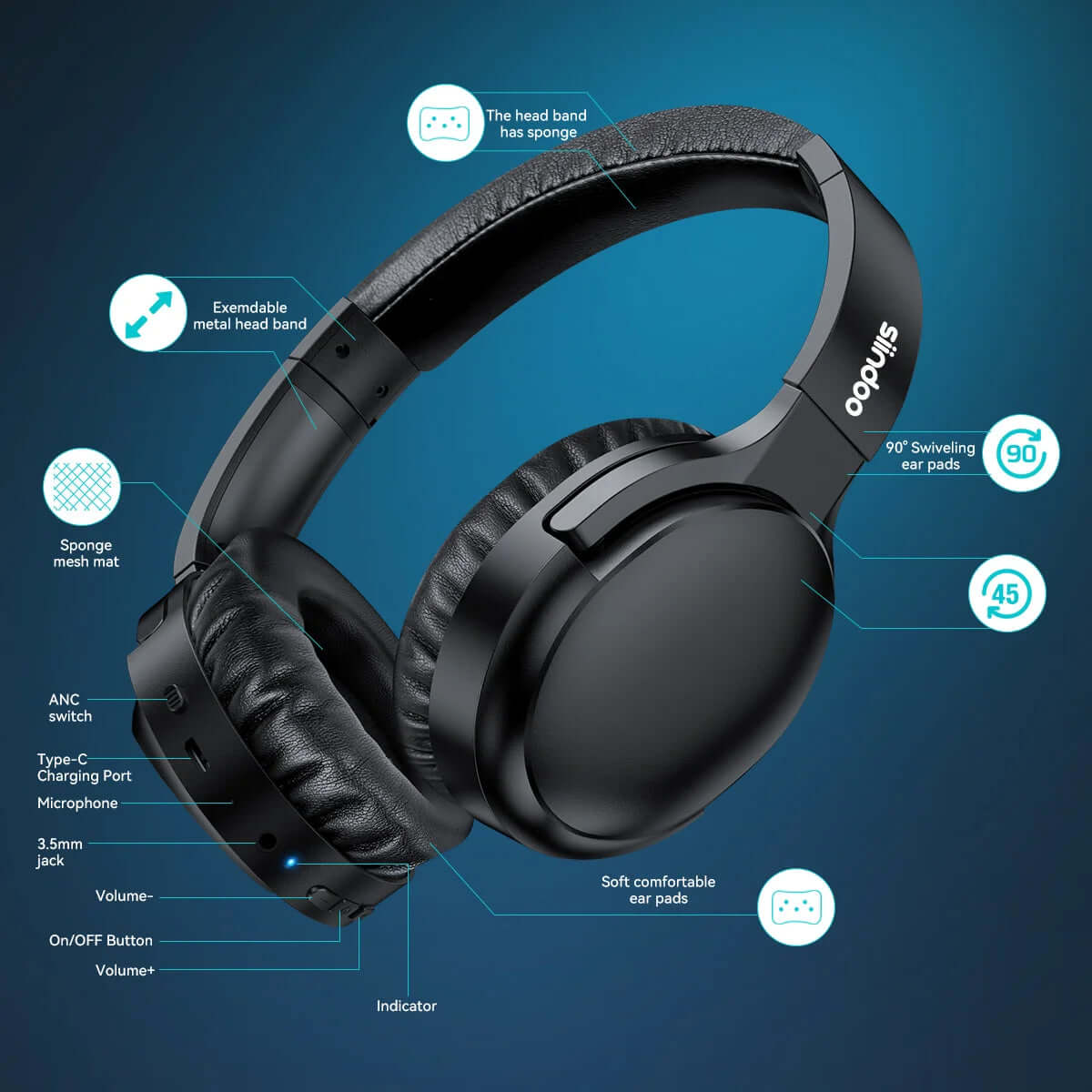 Siindoo JH-ANC918B Active Noise Cancelling Wireless Headphone