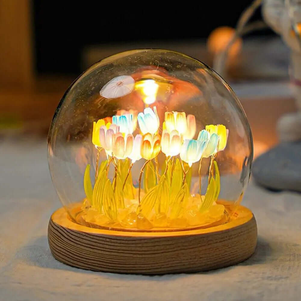 : Artificial Tulip Flower Night Light - Handmade LED Bedside Lamp