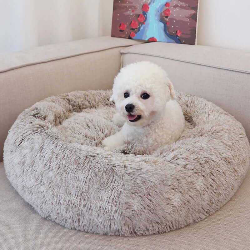 : Fluffy Round Dog & Cat Bed - Super Soft Plush Pet Nest