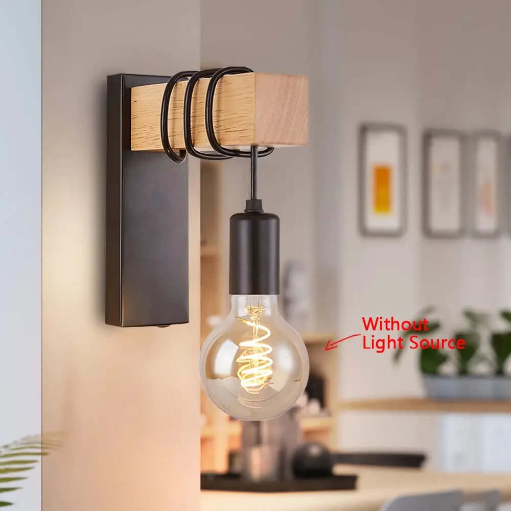 Retro Wood LED Wall Lamp - Industrial Loft Style Lighting Fixture