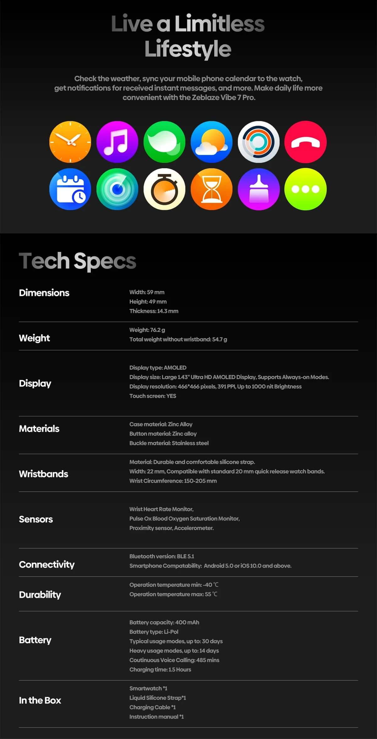 - 1.43'' AMOLED Display with Phone Calling & Health Management