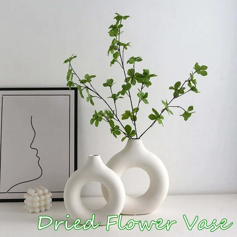 Imitation Ceramic Pure White Donut Vase - Decorative Table Ornament