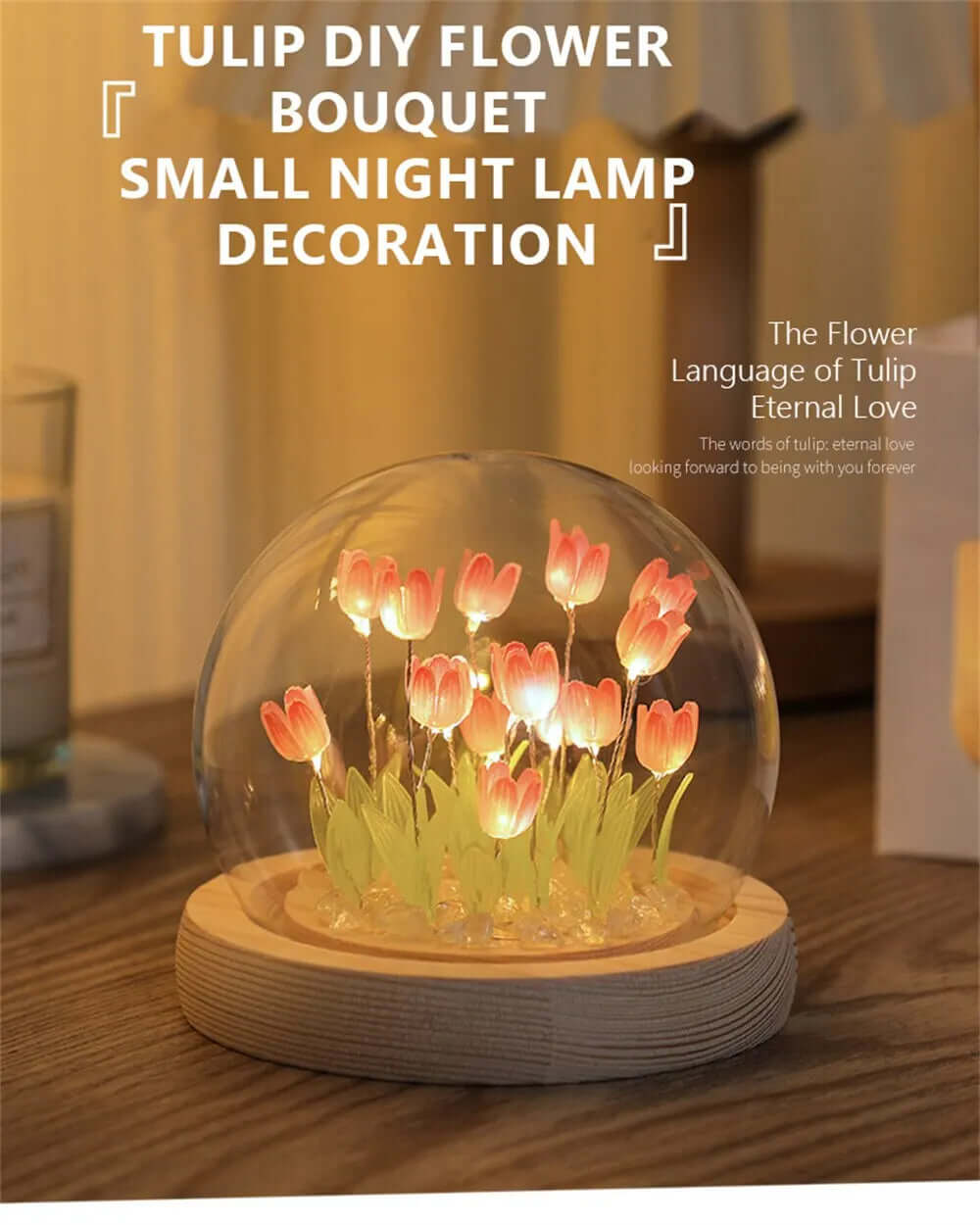 : Artificial Tulip Flower Night Light - Handmade LED Bedside Lamp