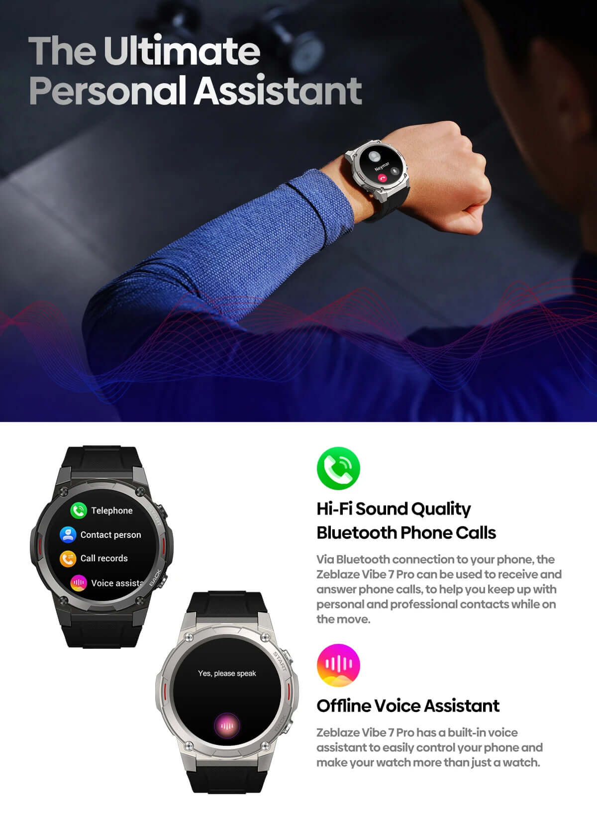 - 1.43'' AMOLED Display with Phone Calling & Health Management