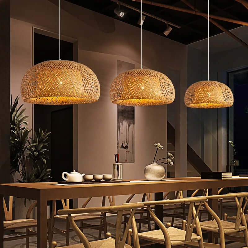 Bamboo Pendant Lamp - Hand-Knitted Chinese Style Hanging Light