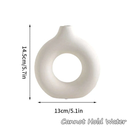 Imitation Ceramic Pure White Donut Vase - Decorative Table Ornament