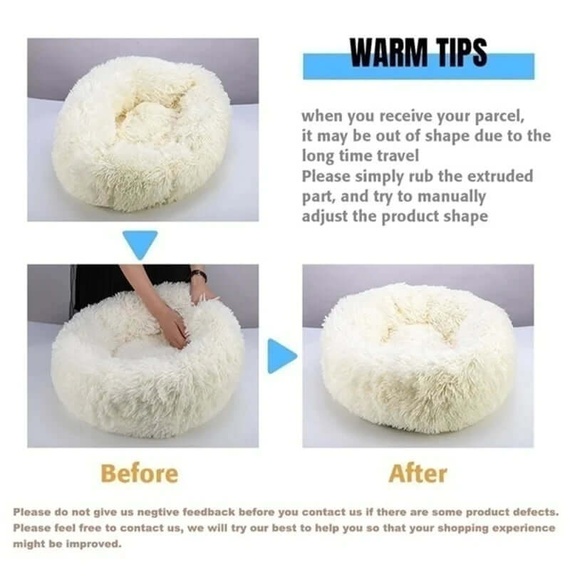 : Fluffy Round Dog & Cat Bed - Super Soft Plush Pet Nest