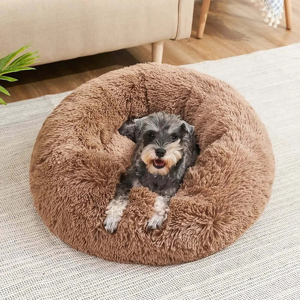 : Fluffy Round Dog & Cat Bed - Super Soft Plush Pet Nest