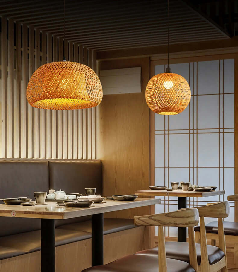 Bamboo Pendant Lamp - Hand-Knitted Chinese Style Hanging Light