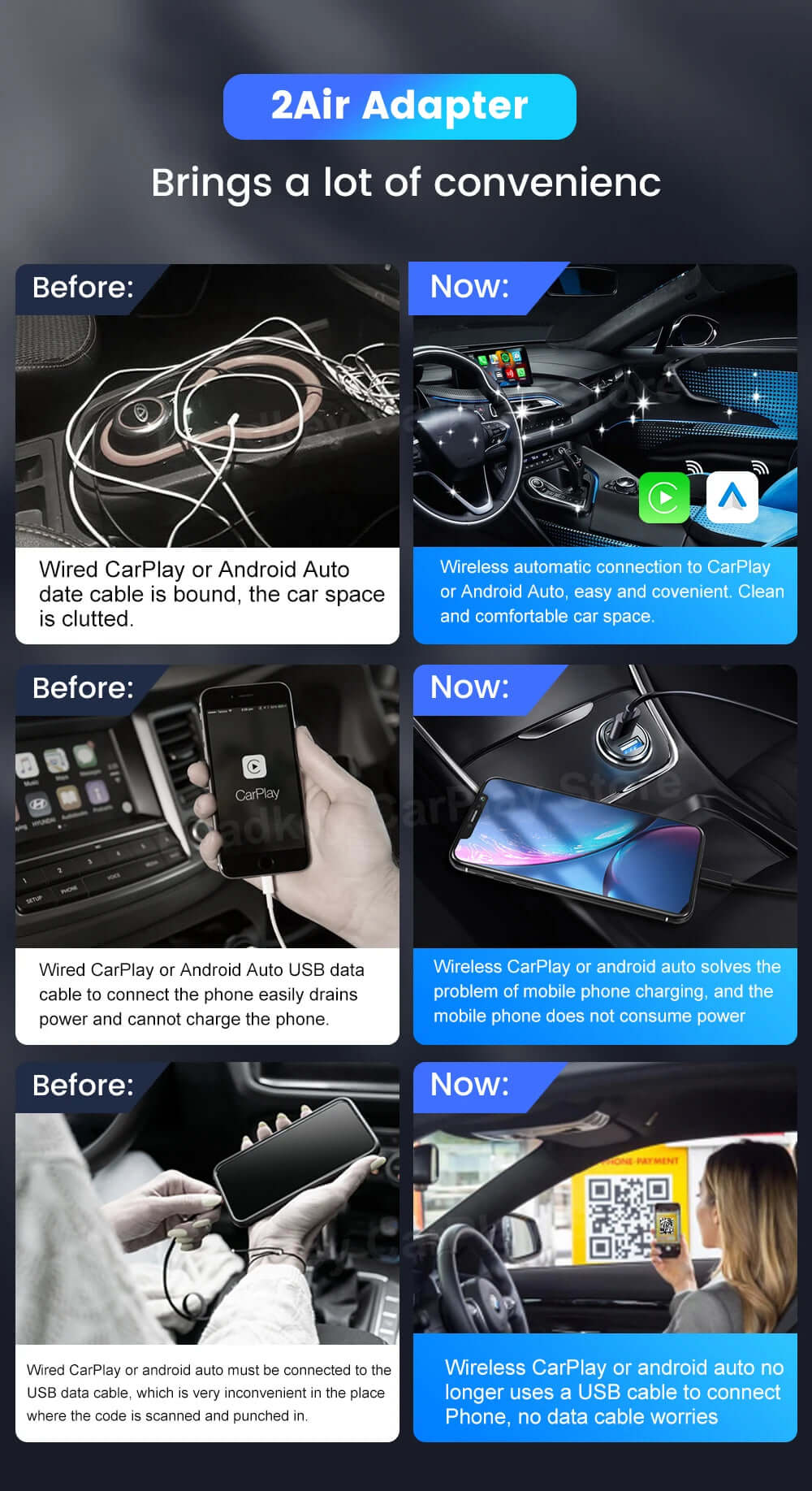 5.0 Wireless 3-in-1 CarPlay & Android Auto Adapter