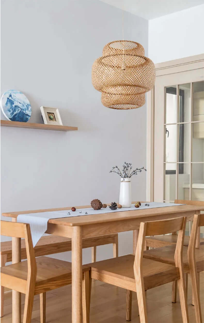 Bamboo Pendant Lamp - Hand-Knitted Chinese Style Hanging Light