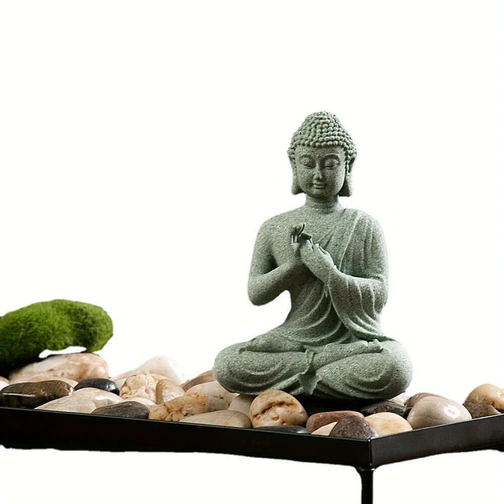 Mini Buddha Statue – Green Sandstone Zen Decorationd