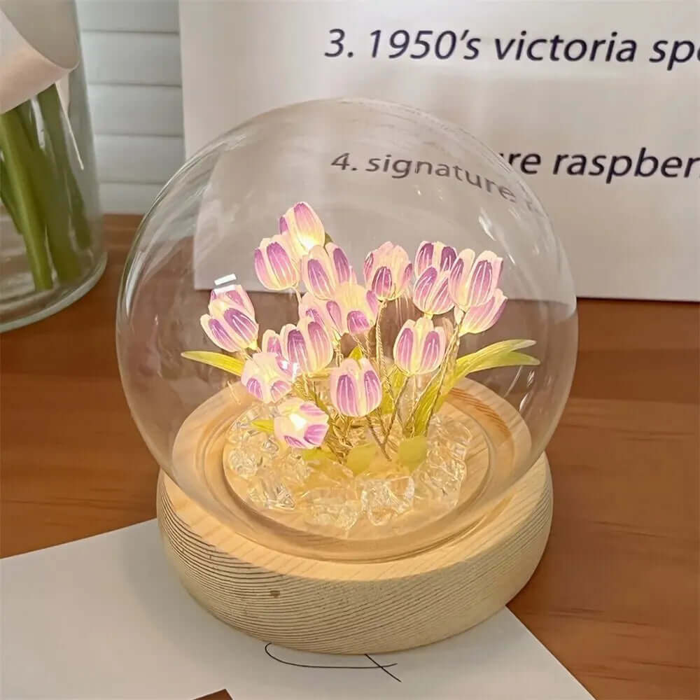 : Artificial Tulip Flower Night Light - Handmade LED Bedside Lamp