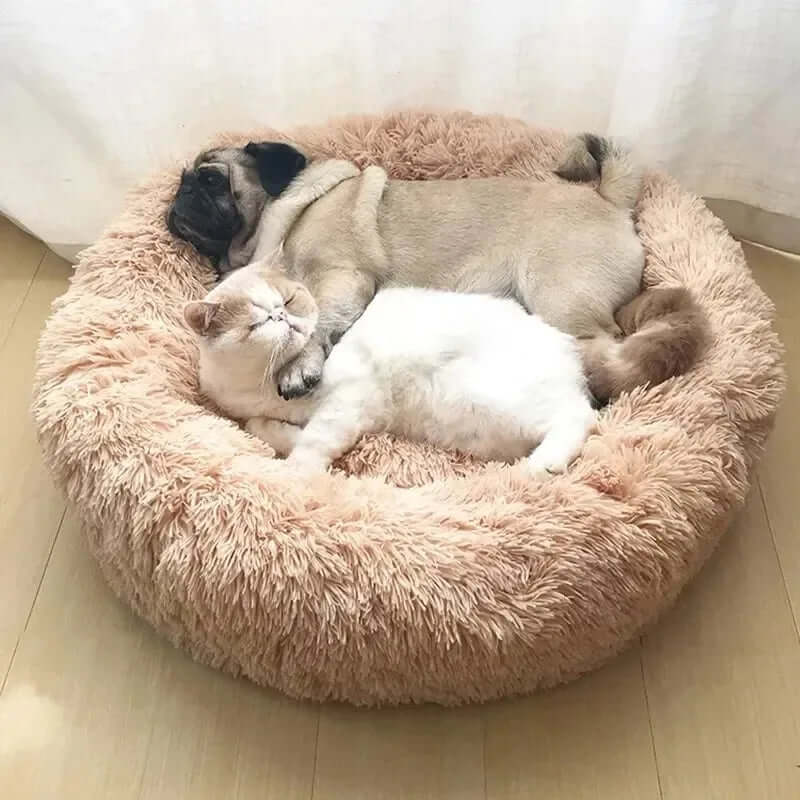 : Fluffy Round Dog & Cat Bed - Super Soft Plush Pet Nest