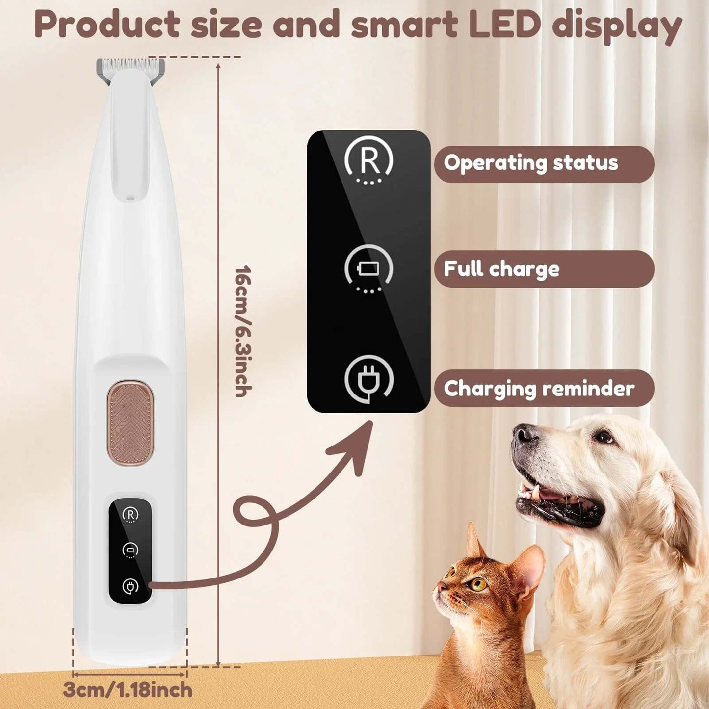 Dog Paw Trimmer with LED Light – Waterproof Pet Hair Grooming Clippers