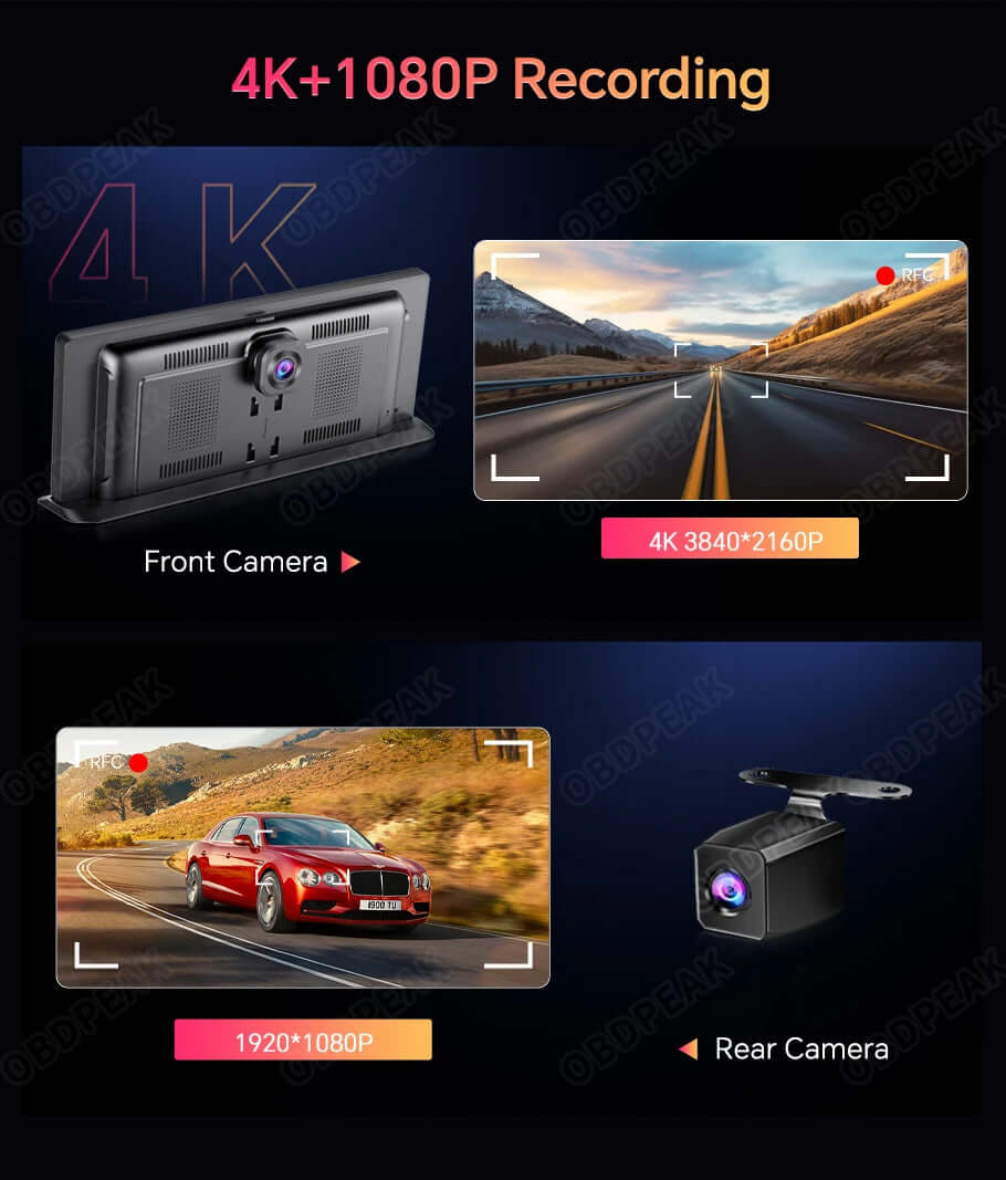 Dual Lens Dash Cam with Wireless CarPlay