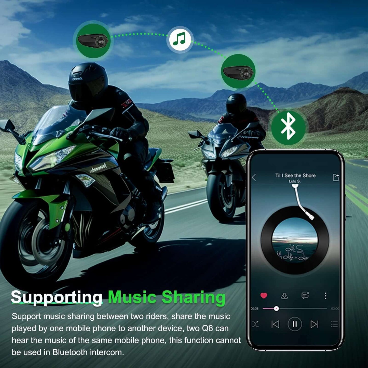 EJEAS Q8 Motorcycle Mesh Intercom with EUC Remote Walkie Talkie