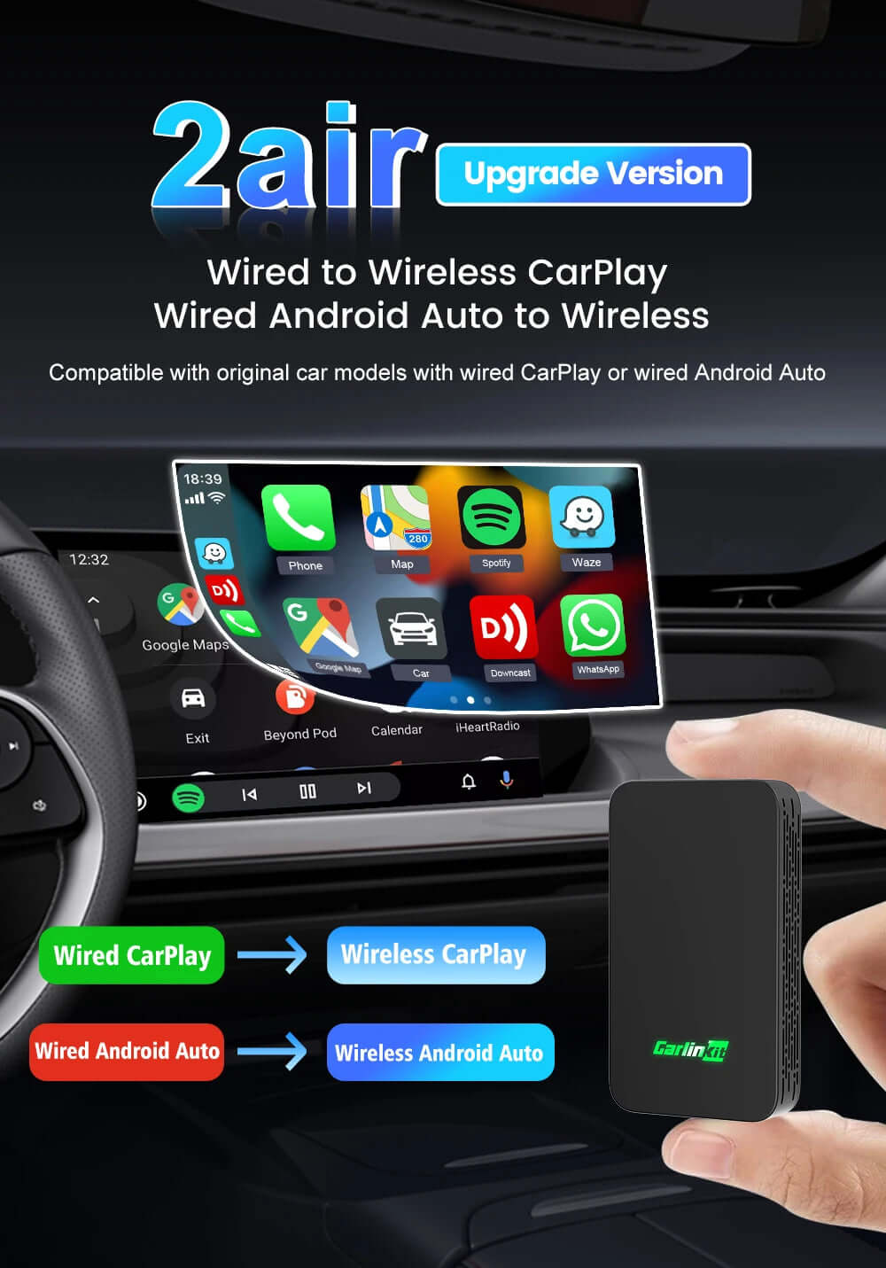 5.0 Wireless 3-in-1 CarPlay & Android Auto Adapter