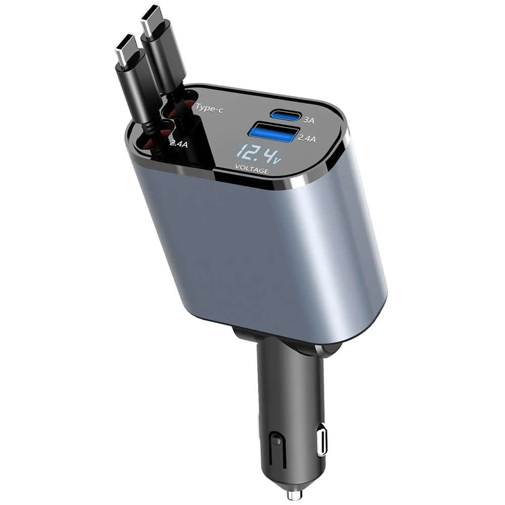 Retractable 4-in-1 Fast Charging Car Charger