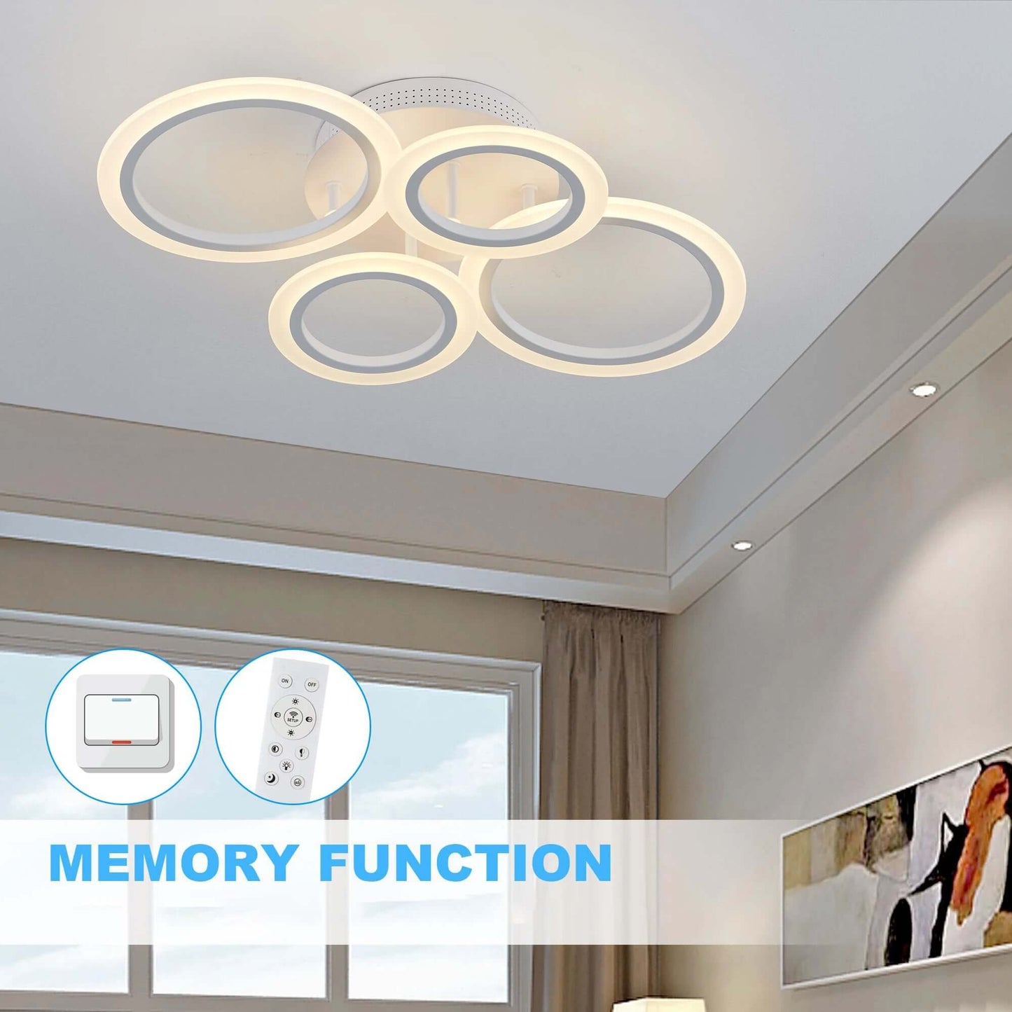 LED Acrylic Ceiling Chandelier with Ring Pendant Lights and Remote Control