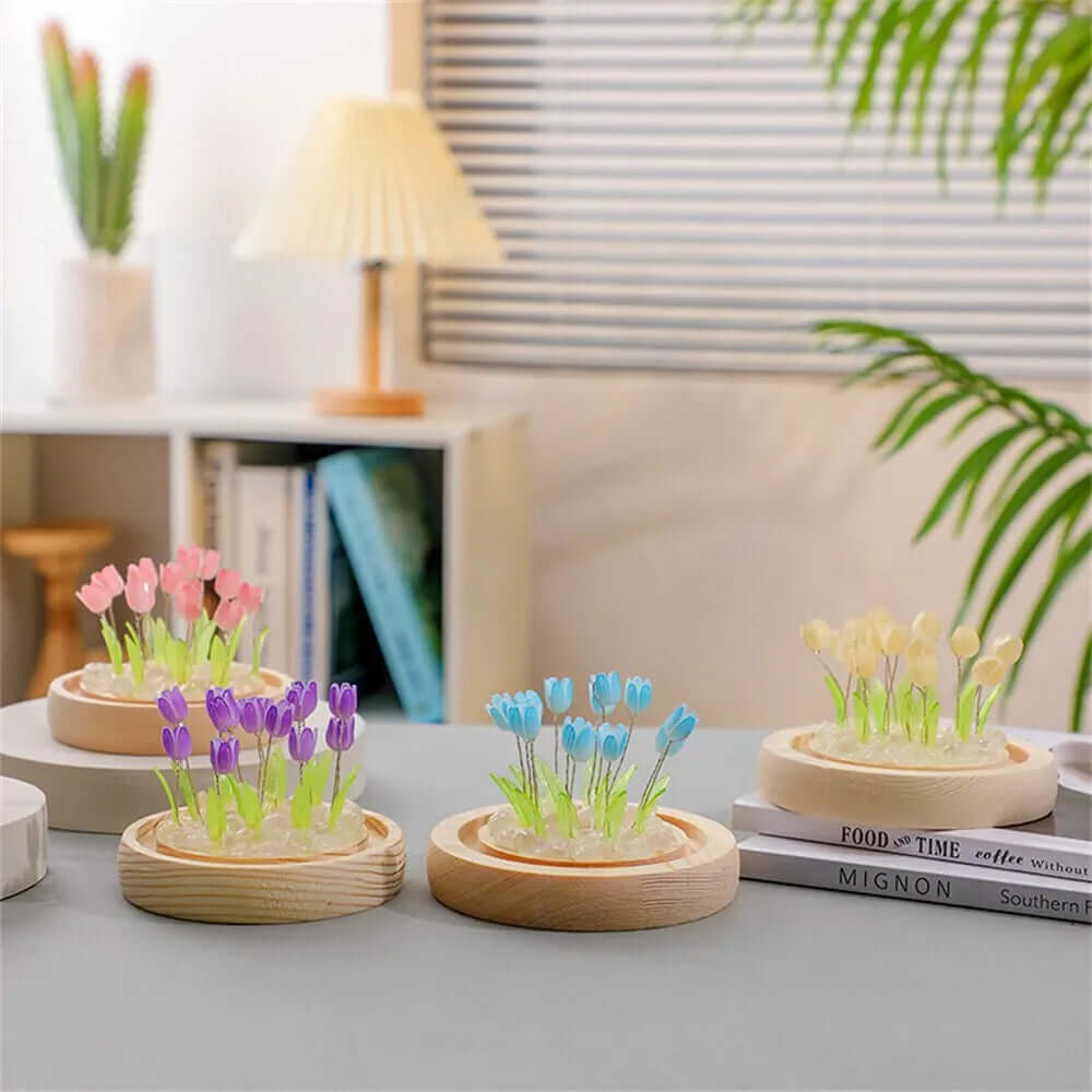 : Artificial Tulip Flower Night Light - Handmade LED Bedside Lamp