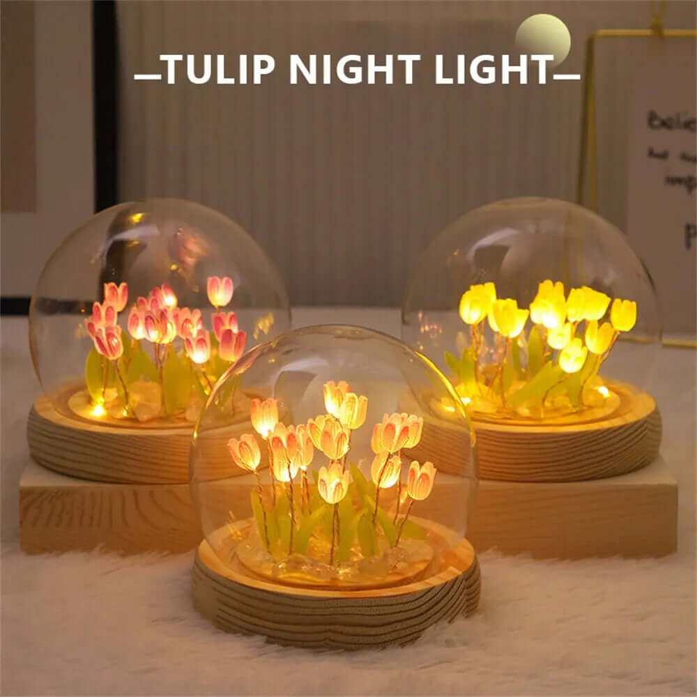 : Artificial Tulip Flower Night Light - Handmade LED Bedside Lamp