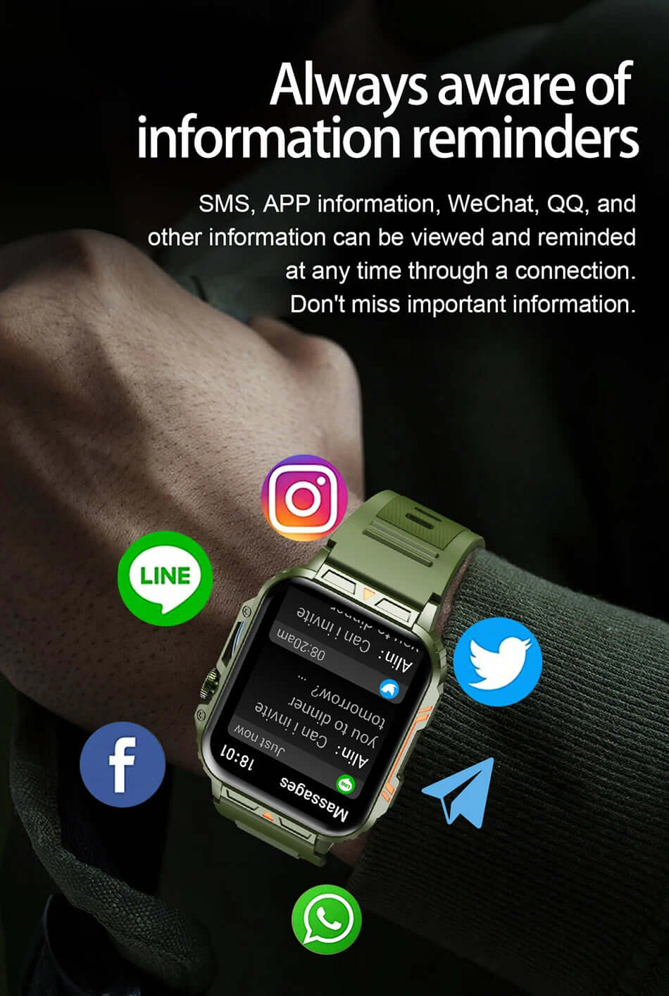 LIGE Smartwatch (1.95 Inch) - Health Monitoring & Fitness Trackerombre