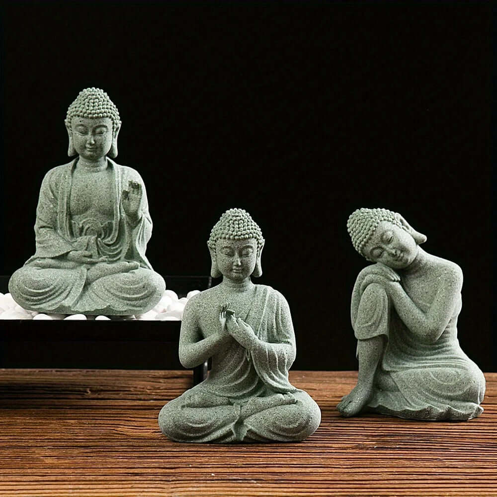 Mini Buddha Statue – Green Sandstone Zen Decorationd