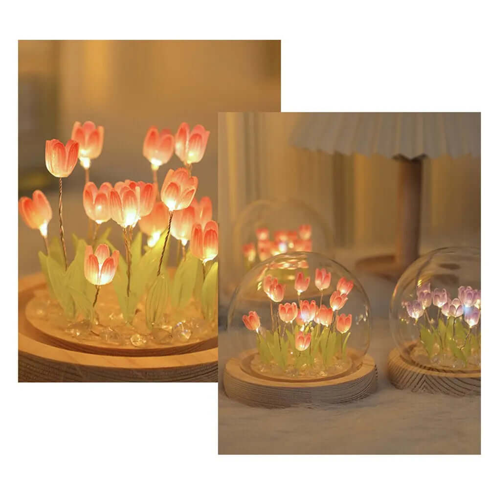 : Artificial Tulip Flower Night Light - Handmade LED Bedside Lamp