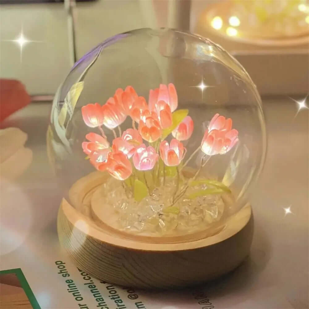 : Artificial Tulip Flower Night Light - Handmade LED Bedside Lamp