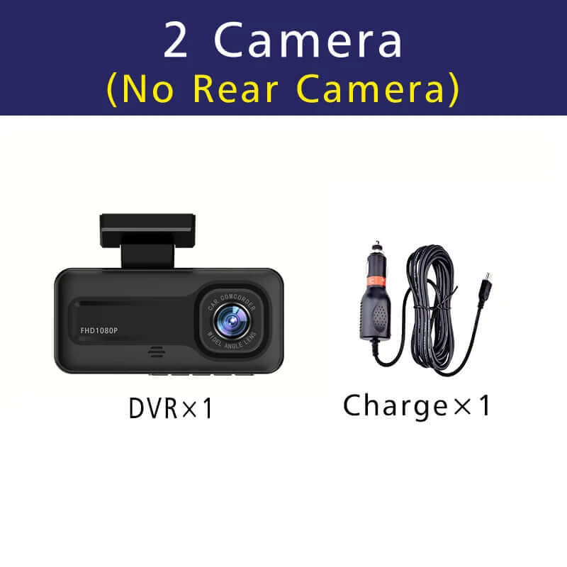 3-Camera Car DVR 1080P Dash Cam - Interior, Cabin, and Rear Recording